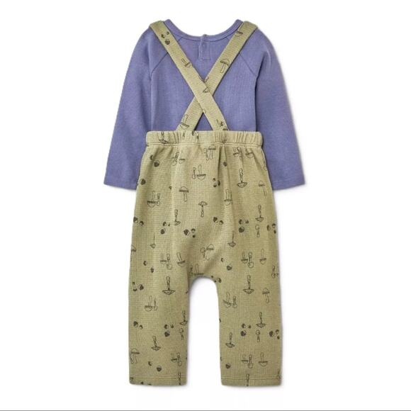 Grayson Collective Boys 2 Pc Outfit 12M Blue Ribbed Bodysuit Green Mushroom Set - Picture 2 of 11